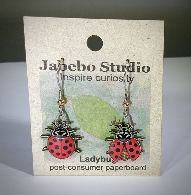 Picture shown is of 1 inch tall pair of earrings of the bug Ladybug.