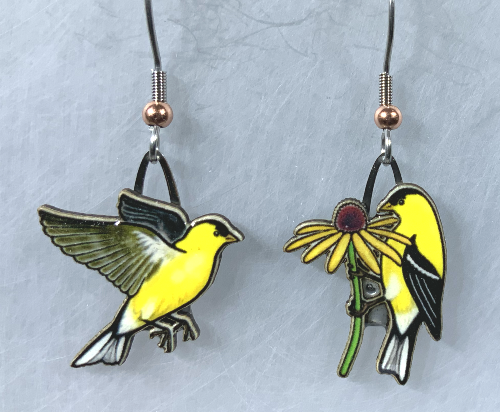 Picture shown is of 1 inch tall pair of earrings of the bird the American Goldfinch.