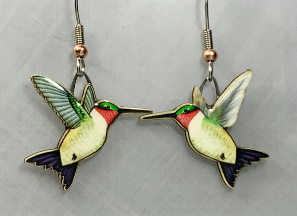 Picture shown is of 1 inch tall pair of earrings of Broad-tailed Hummingbirds.