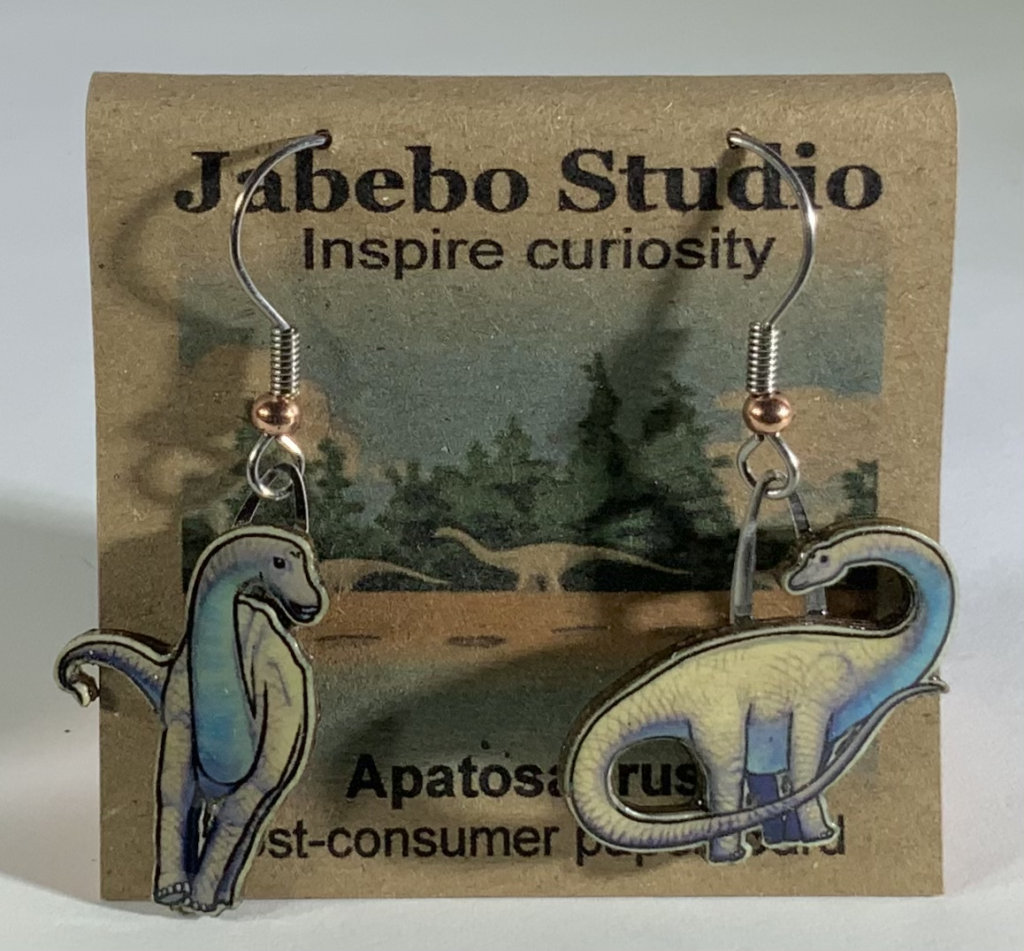 Picture shown is of 1 inch tall pair of earrings of the dinosaur the Apatosaurus.