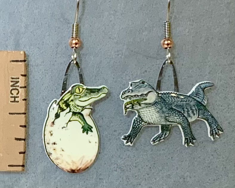 Picture shown is of 1 inch tall pair of earrings of the herp the Alligator.