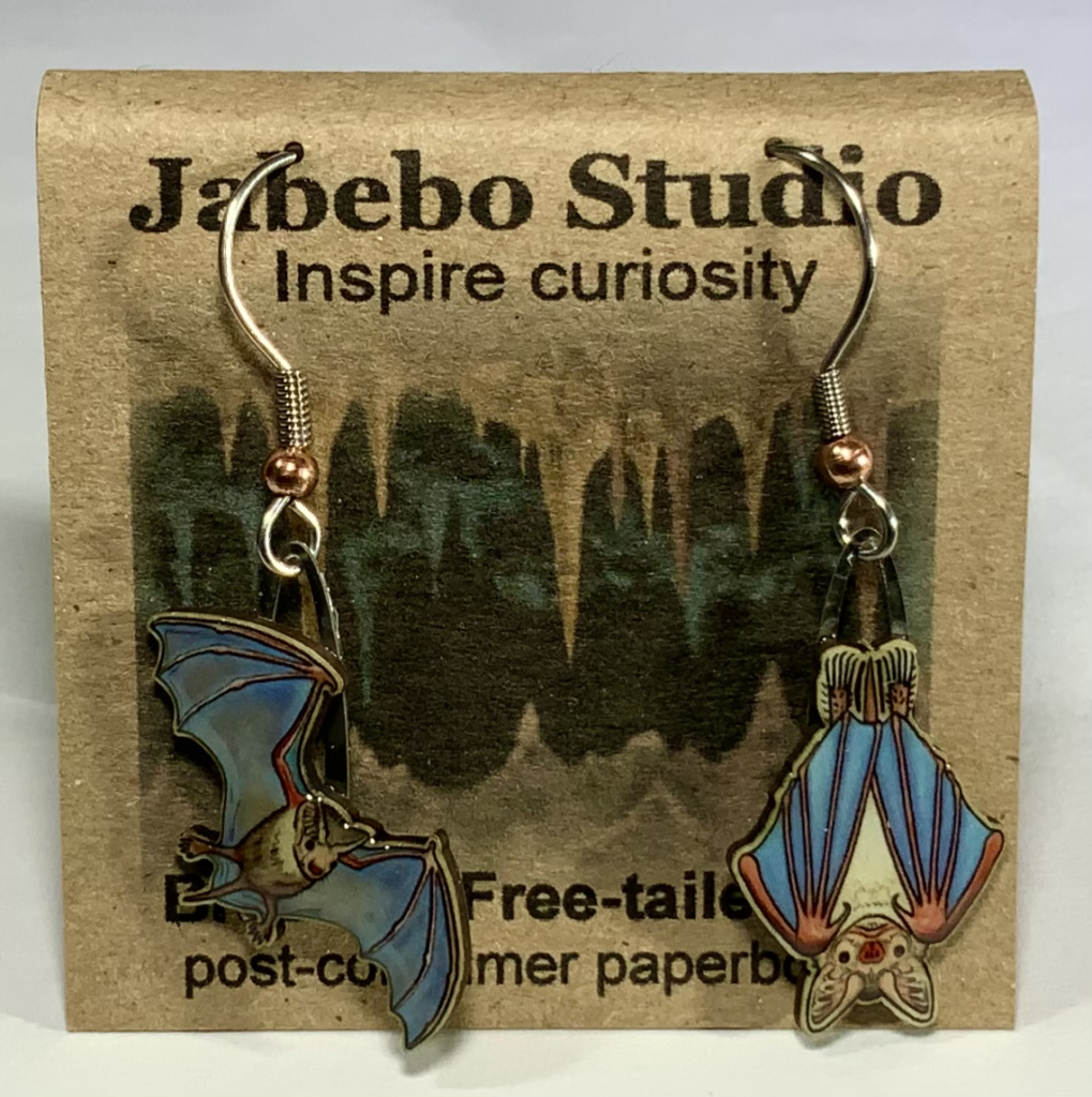 Picture shown is of 1 inch tall pair of earrings of the animal the Free-Tailed Bat.