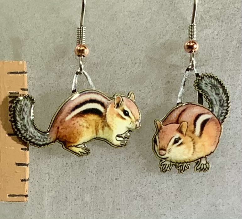 Picture shown is of 1 inch tall pair of earrings of the animal the Chipmunk.