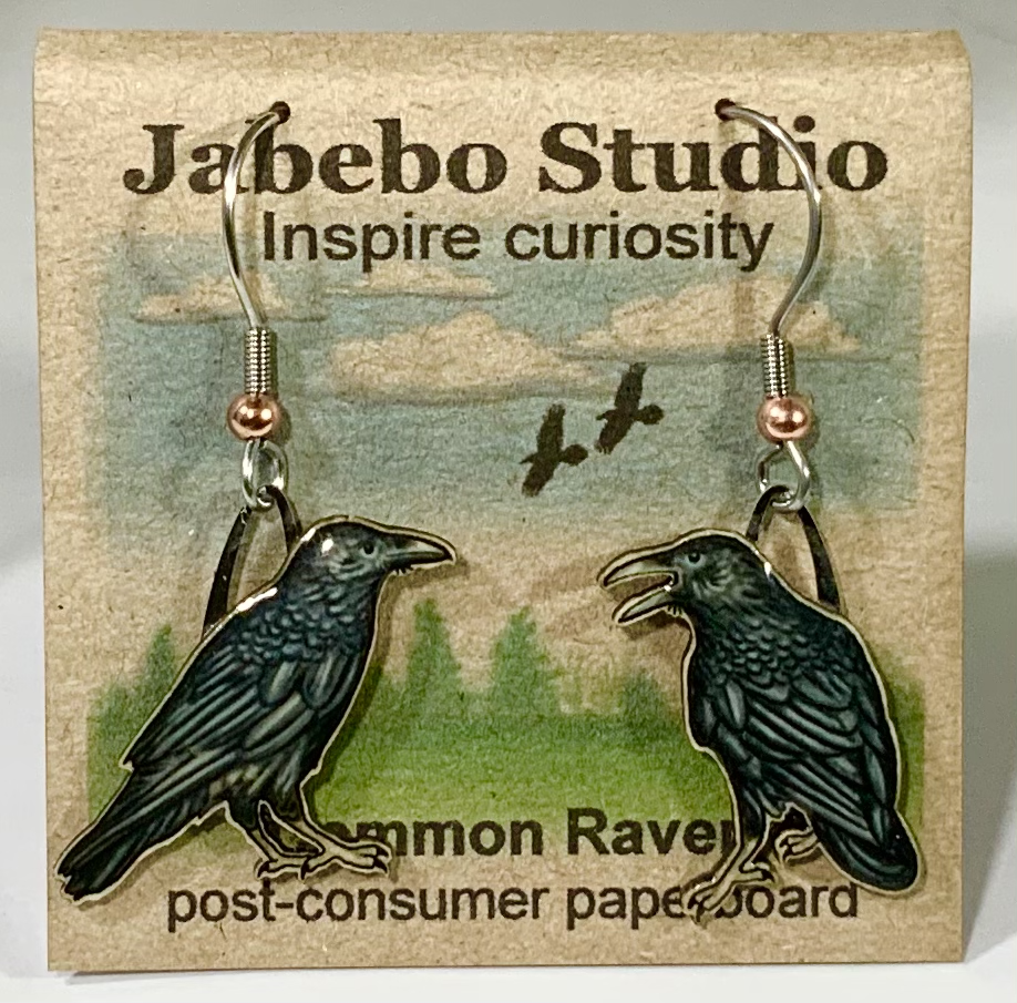 Picture shown is of 1 inch tall pair of earrings of the bird the Common Raven.