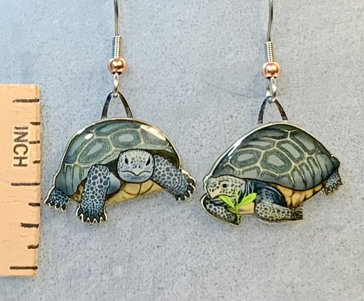 Picture shown is of 1 inch tall pair of earrings of the herp the Gopher Tortoise.