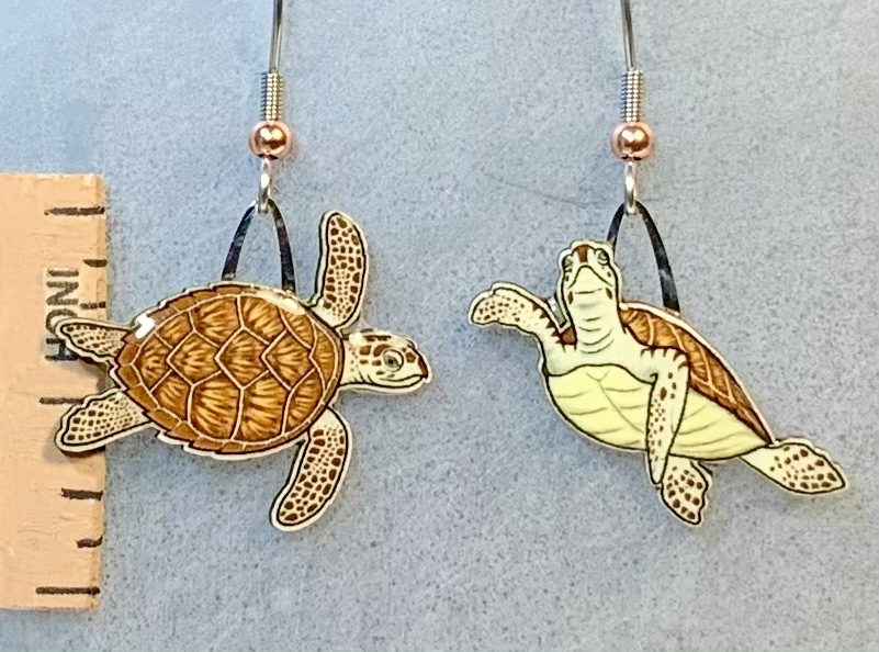 Picture shown is of 1 inch tall pair of earrings of the herp the Hawksbill Sea Turtle.