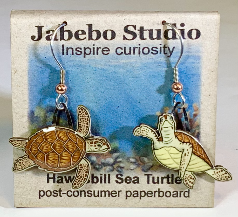 Picture shown is of 1 inch tall pair of earrings of the herp the Hawksbill Sea Turtle.