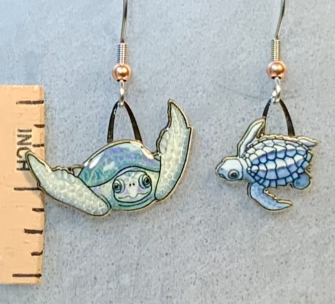 Picture shown is of 1 inch tall pair of earrings of the herp the Kemp's Ridley Sea Turtle.