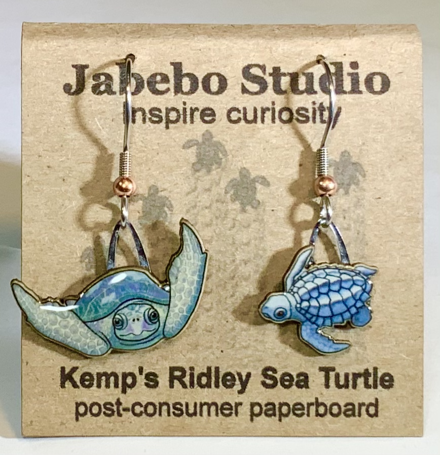 Picture shown is of 1 inch tall pair of earrings of the herp the Kemp's Ridley Sea Turtle.