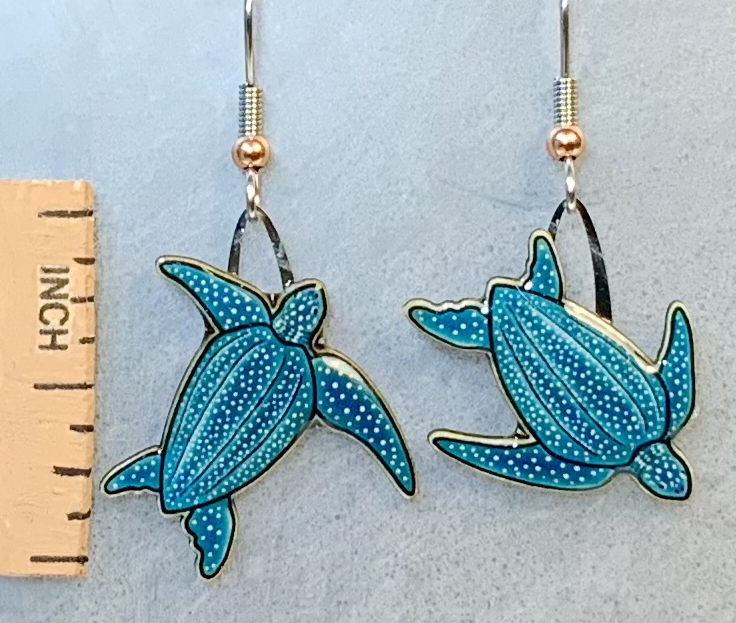 Picture shown is of 1 inch tall pair of earrings of the herp the Leatherback Sea Turtle.