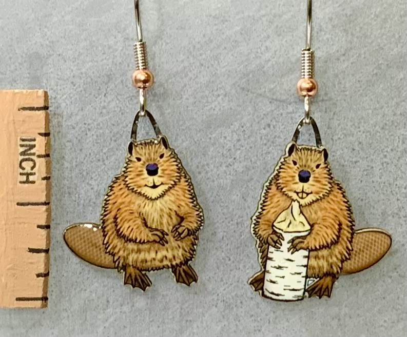 Picture shown is of 1 inch tall pair of earrings of the animal the North American Beaver.