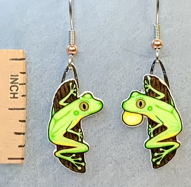 Picture shown is of 1 inch tall pair of earrings of the herp the Tree Frog.