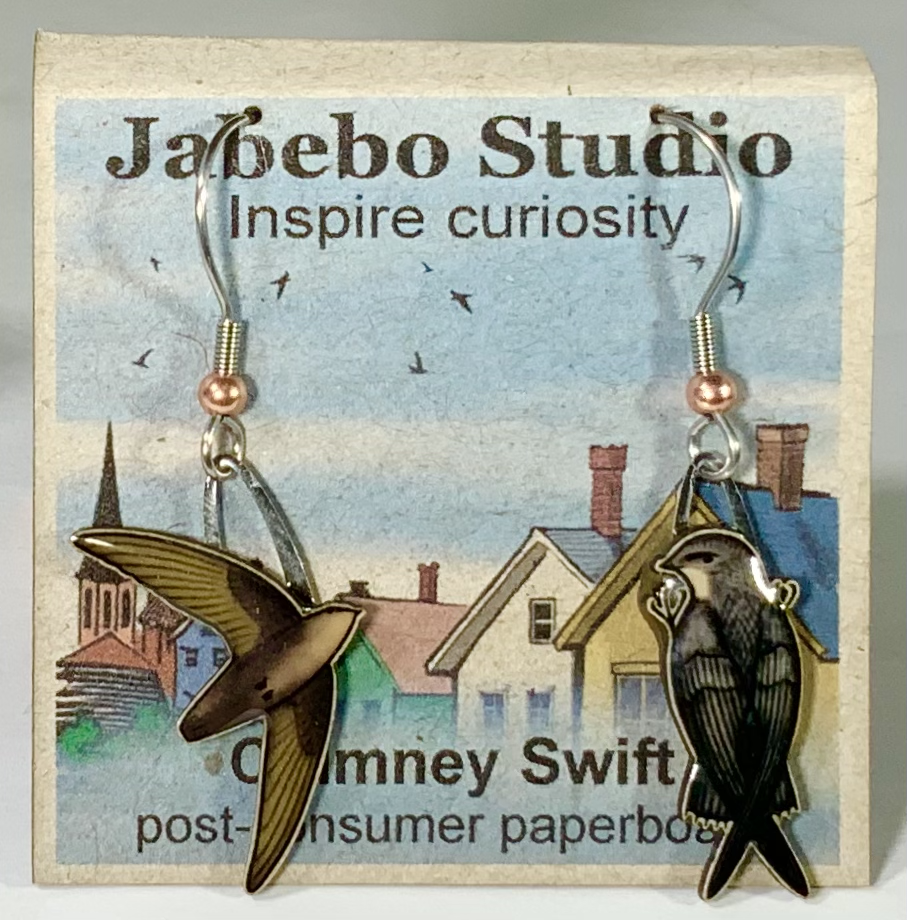 Picture shown is of 1 inch tall pair of earrings of the bird the Chimney Swift.