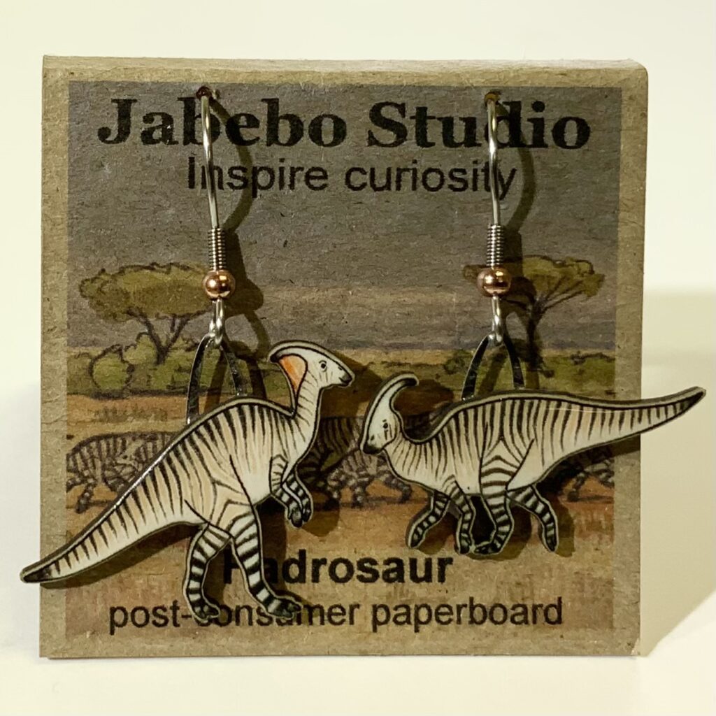 Picture shown is of 1 inch tall pair of earrings of the dinosaur the Hadrosaur.