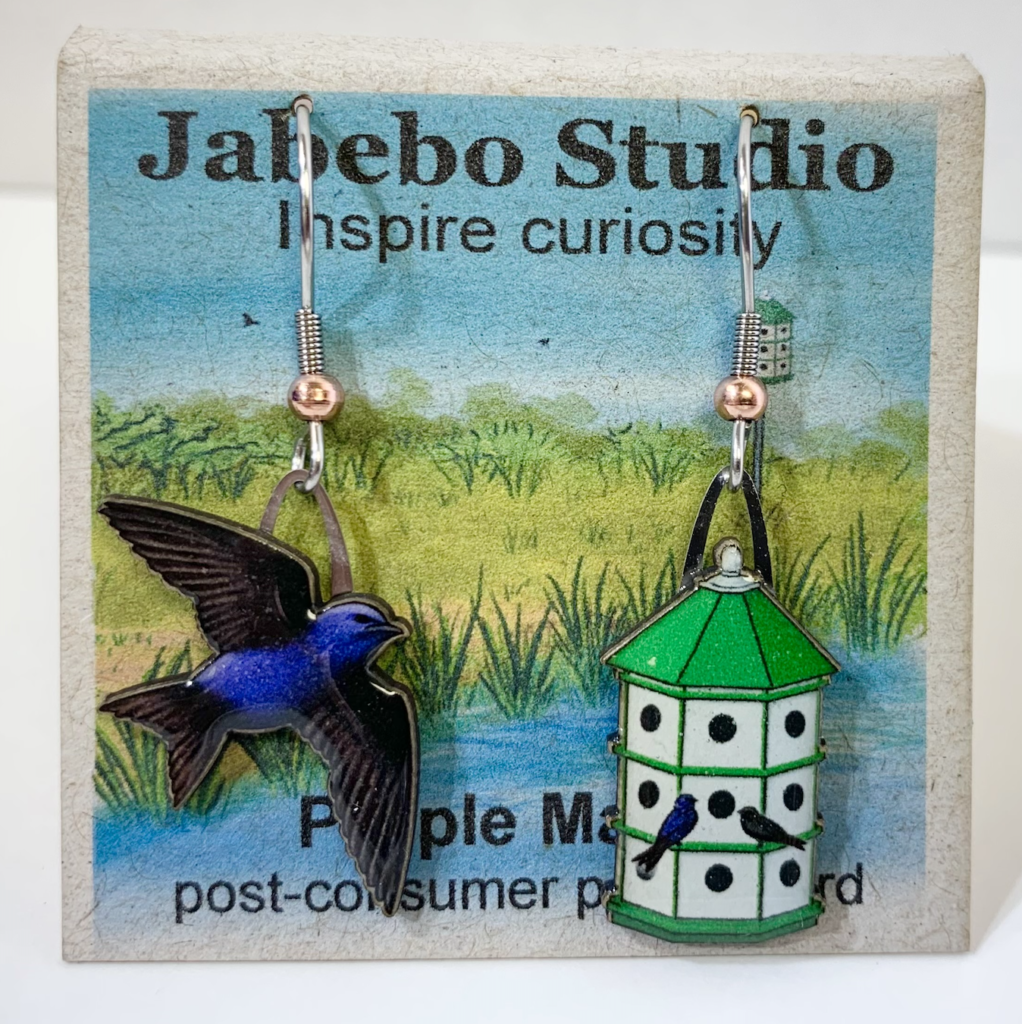 Picture shown is of 1 inch tall pair of earrings of the bird the Purple Martin.