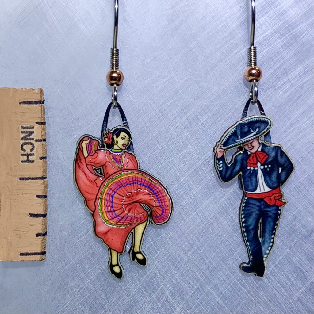 Picture shown is of 1 inch tall pair of earrings of Red Folklorico.