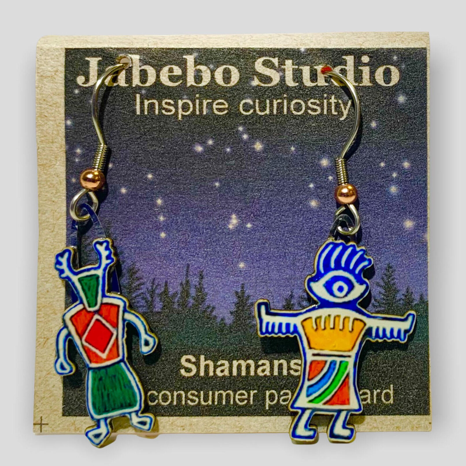 Picture shown is of 1 inch tall pair of earrings of Shamans.