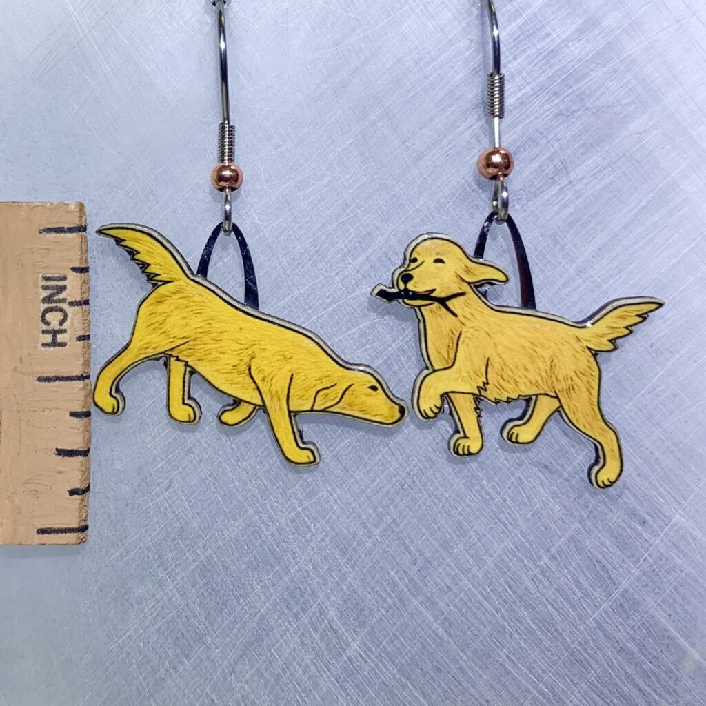 Picture shown is of 1 inch tall pair of earrings of the pet the Retriever (Go Fetch!).