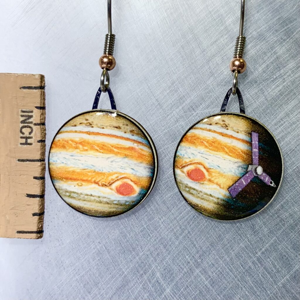 Picture shown is of 1 inch tall pair of earrings of Juno & Jupiter.