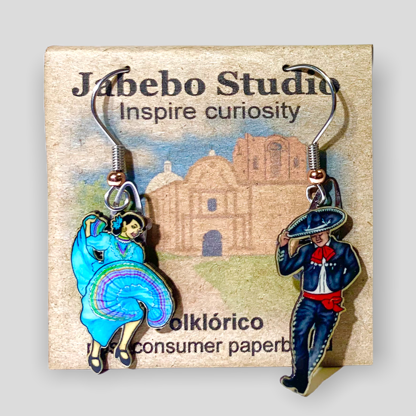 Picture shown is of 1 inch tall pair of earrings of Turquoise Folklorico.