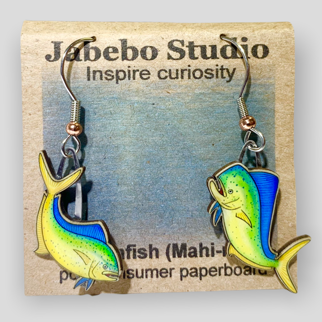 Picture shown is of 1 inch tall pair of earrings of the fish the Dolphinfish (Mahi-Mahi).