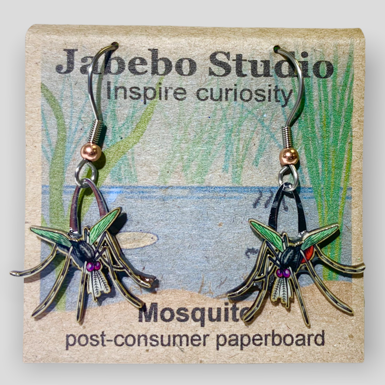 Picture shown is of 1 inch tall pair of earrings of the bug the Mosquito.