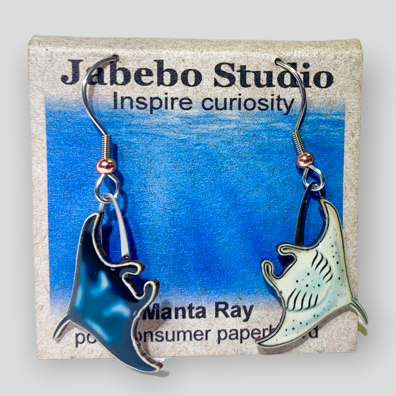 Picture shown is of 1 inch tall pair of earrings of the marine animal the Manta Ray.