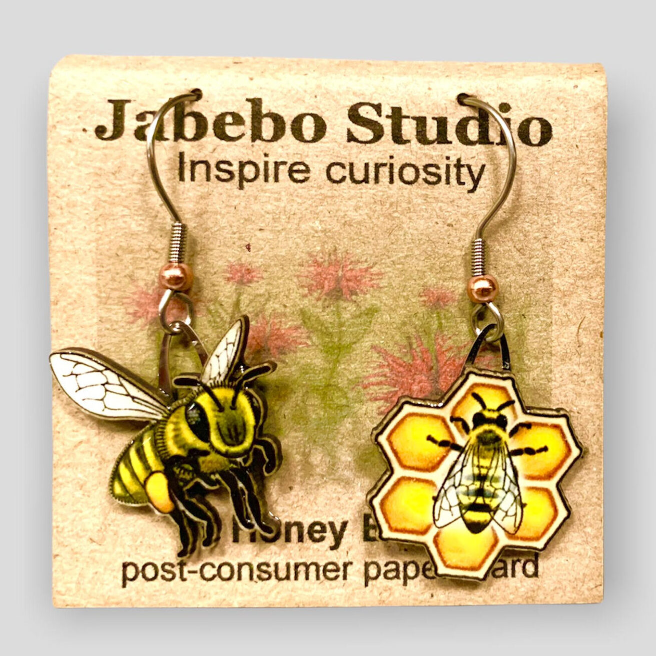 Picture shown is of 1 inch tall pair of earrings of the bug the Honeybee.