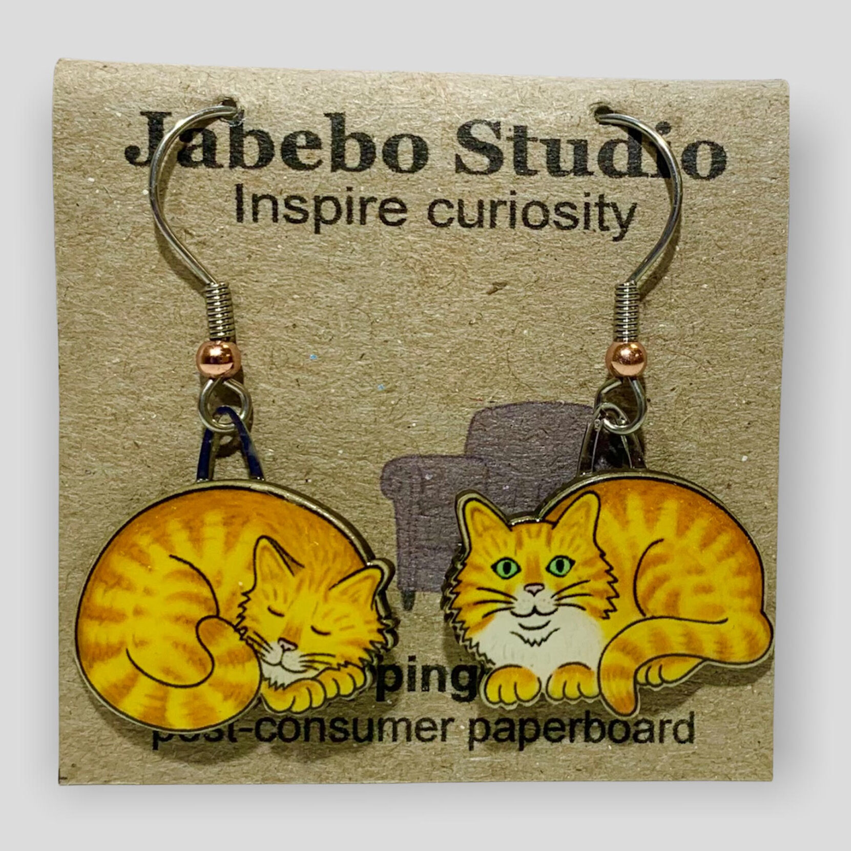 Picture shown is of 1 inch tall pair of earrings of the pet the Yellow Napping Cat.