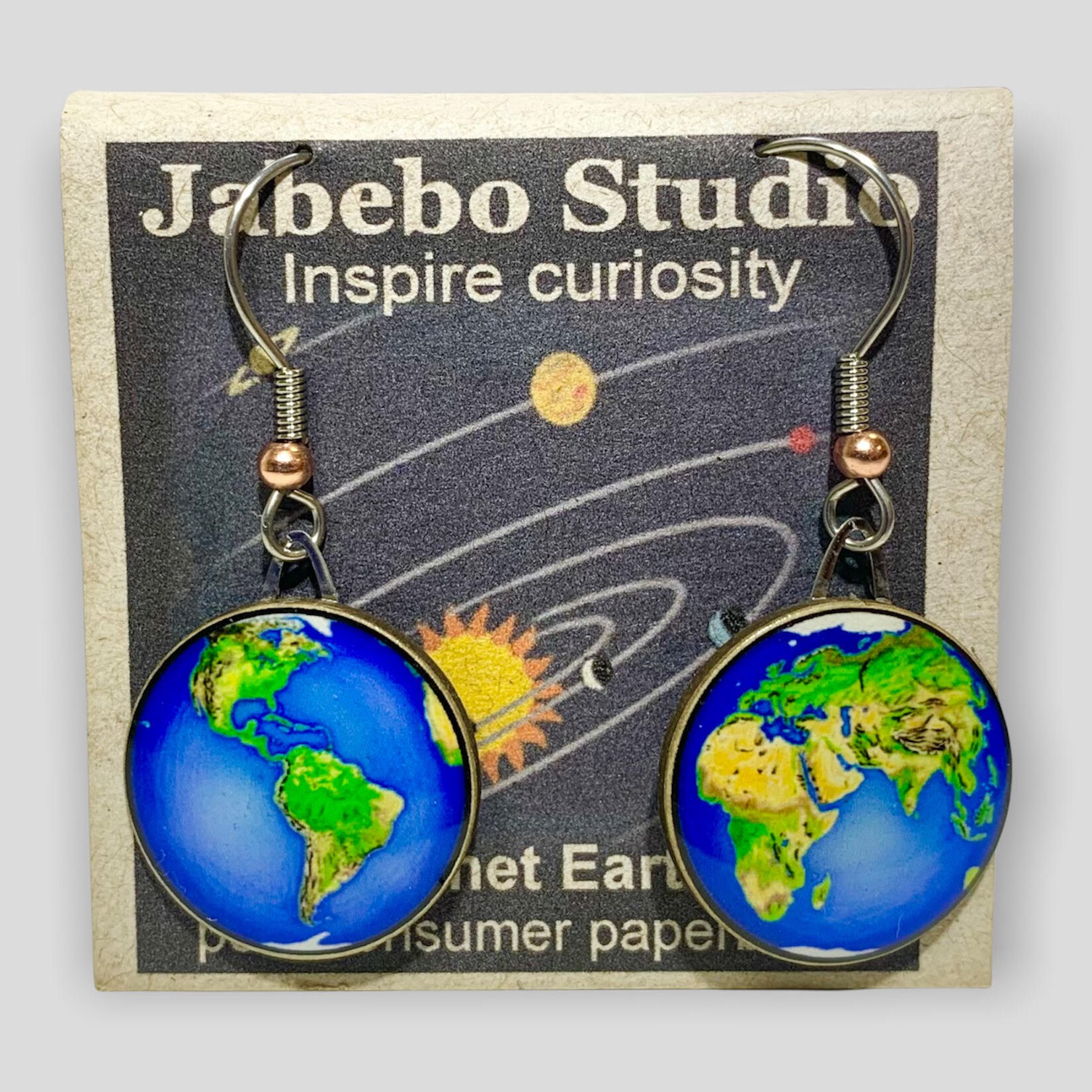 Picture shown is of 1 inch tall pair of earrings of the Planet Earth.