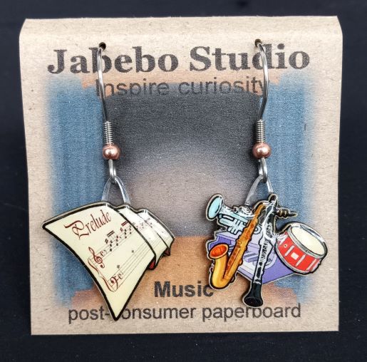 Picture shown is of 1 inch tall pair of earrings of Music.