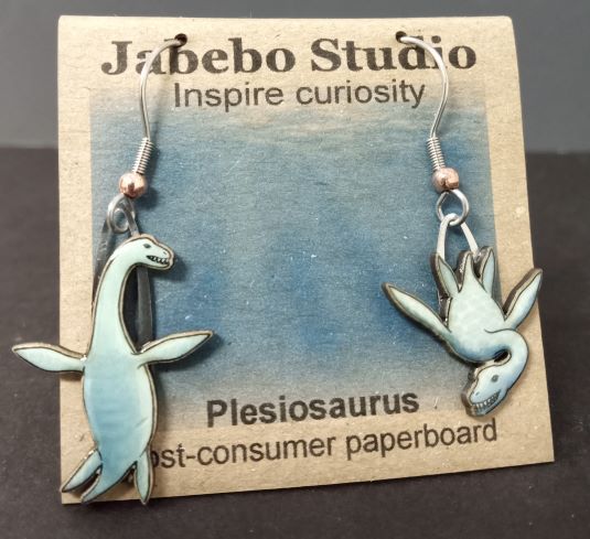 Picture shown is of 1 inch tall pair of earrings of the dinosaur the Plesiosaurus.