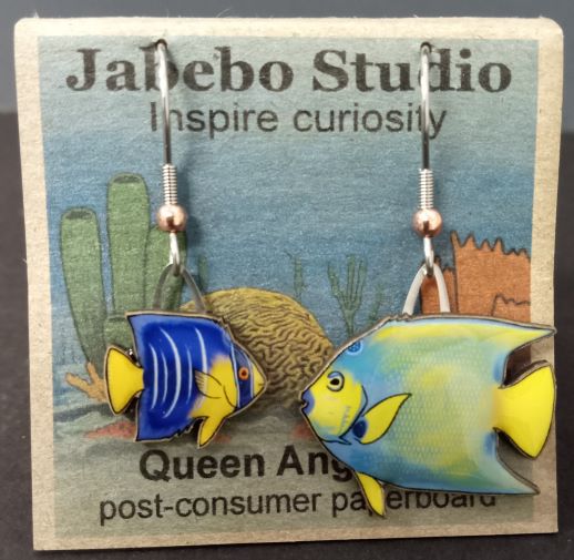 Picture shown is of 1 inch tall pair of earrings of the fish the Queen Angelfish.