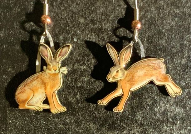 Picture shown is of 1 inch tall pair of earrings of the animal the Jack Rabbit.