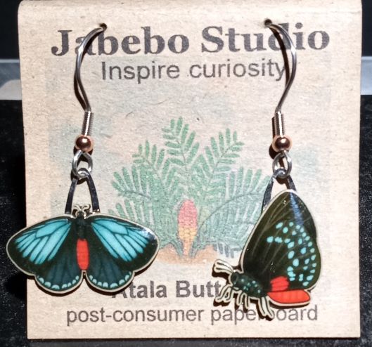 Picture shown is of 1 inch tall pair of earrings of the bug the Atala Butterfly.