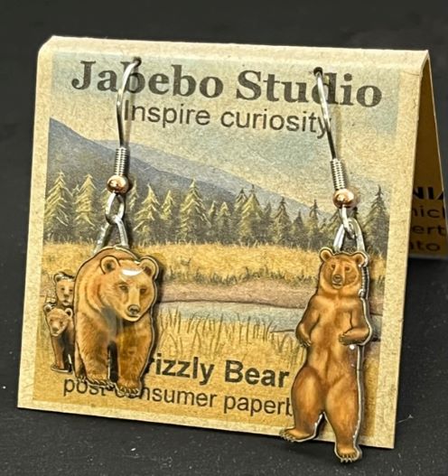 Picture shown is of 1 inch tall pair of earrings of the animal the Grizzly Bear.