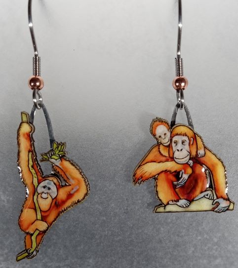 Picture shown is of 1 inch tall pair of earrings of the animal the Orangutan.