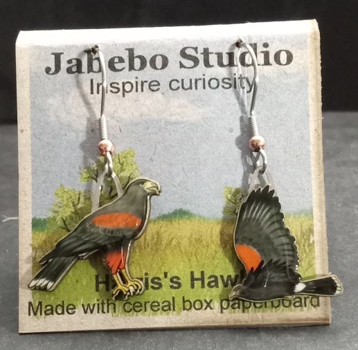 Picture shown is of 1 inch tall pair of earrings of the bird the Harris's Hawk.