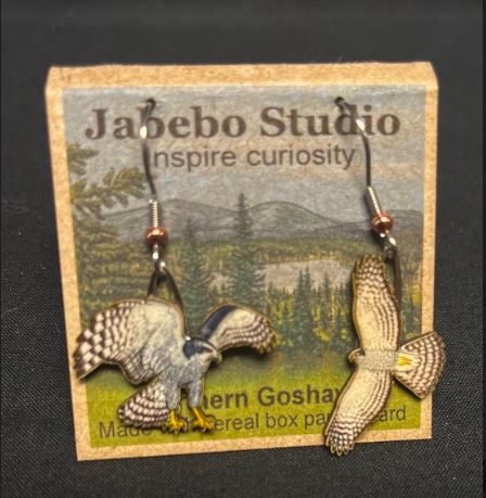 Picture shown is of 1 inch tall pair of earrings of the bird the Northern Goshawk.